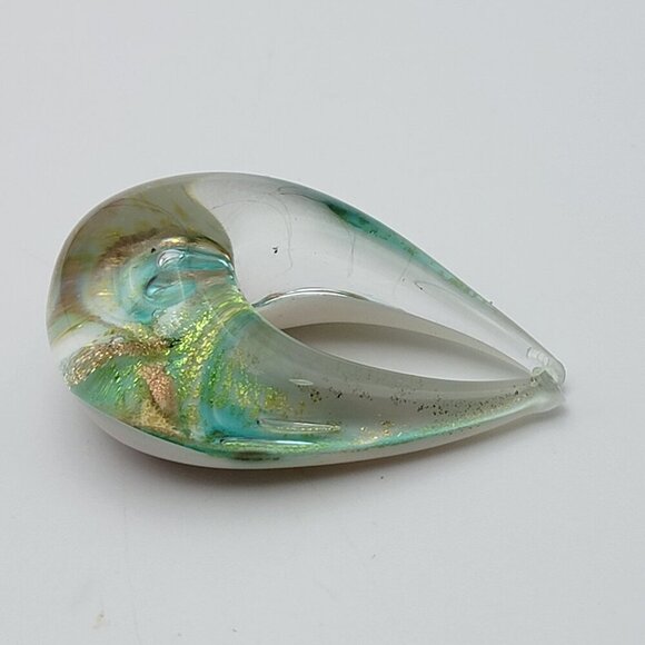 Vintage Signed Murano Glass Teardrop Pendant Multicolor / Clear 2" Slight - Picture 4 of 10
